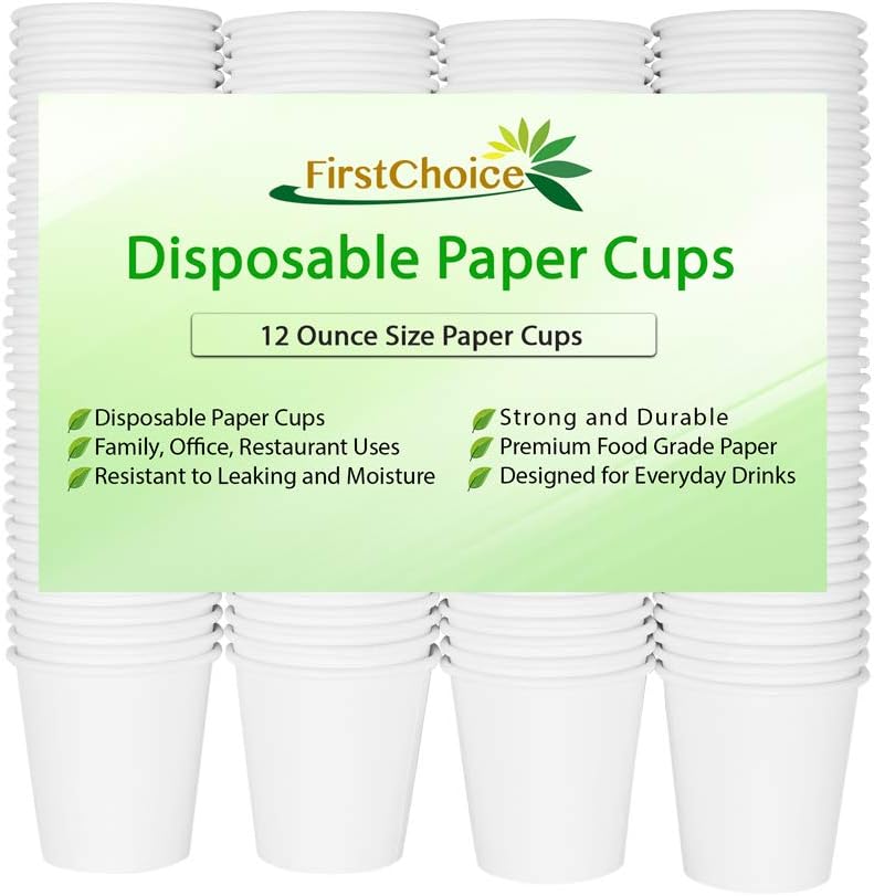 12 oz 100 Count Paper Cups FirstChoice EcoNaturals Disposable White Paper Cups…