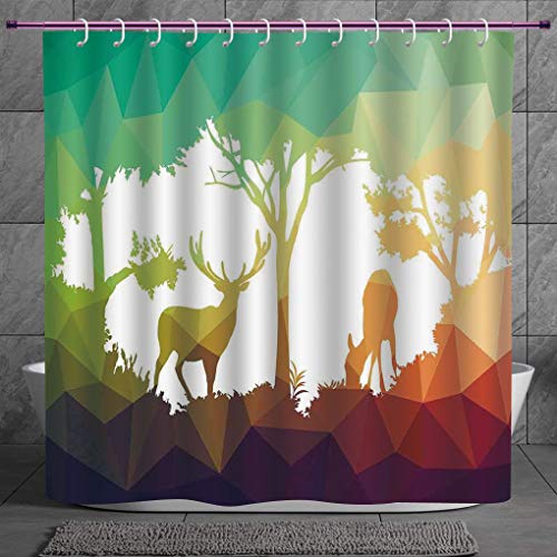 Stylish Shower Curtain 2.0 [ Wildlife Decor,Fractal Deer Family Geometric Cut Shapes Hunt Adventure Themed Desert Eco Graphic,Multi ] Digital Printing Polyester Antique Theme with Adjustable Hook