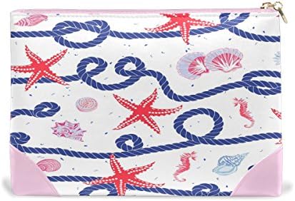 Starfish Shells Seahorse Genuine Leather Pouch Travel Case Cosmetic Makeup Bag