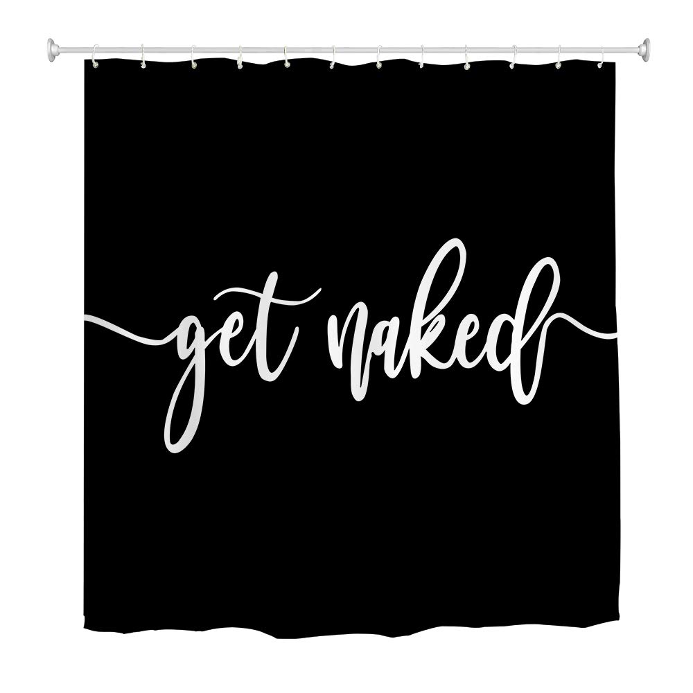 goodbath Shower Curtain Black, Get Naked Waterproof Anti Mould Fabric Bath Curtains Bathroom, 180 x 180 cm