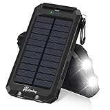 Hiluckey 10000mAh Solar Charger Power Bank External Battery Pack for iPhones, Android with 2 Flashlights and 2 USB Ports