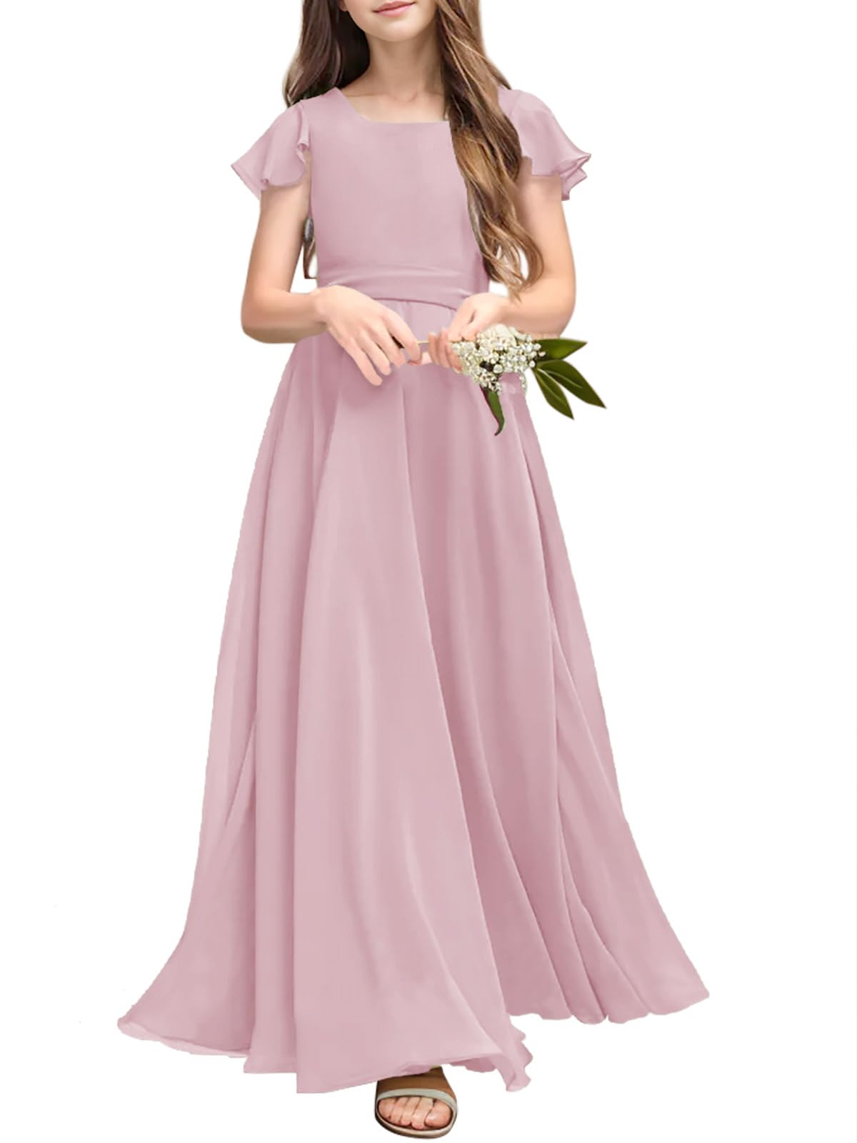 Photo 1 of Galawaqe Fancy Girl Junior Bridesmaid Dresses Kids Sleeveless Cute Maxi Dress Teen Long Wedding Party Prom Gowns PinkLPNRRHX6892014
