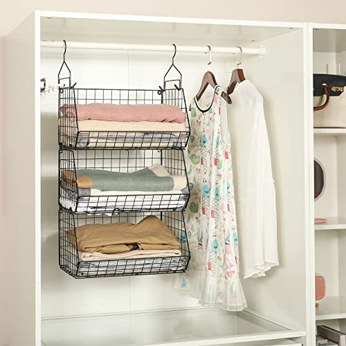 Jautokerdar 3 Tier Closet Hanging Shelves with Divider, Extra Large