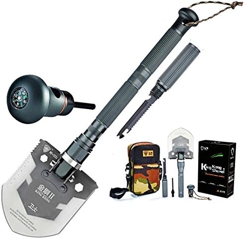 Outdoor Camping Multi-function Military Folding Shovel for Self Driving, Emergency, Survival, Self Defense, Hunting Multi-tools Gear - Fire Starter, Tactical Bag, Compass, Saws, Knife