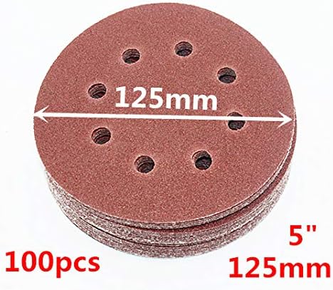 100Pcs 125Mm Hook & Loop Abrasive Sand Paper 5 Inch Red Sanding Disc With 8 Holes Grits 60~2000 Available grit 2000