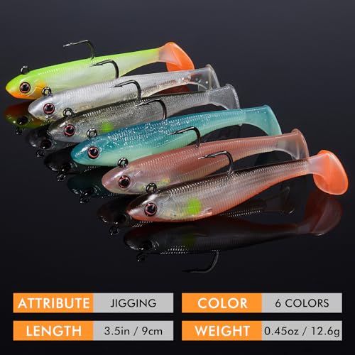 TRUSCEND Easy Catch Pre-Rigged Soft Lures, Unique Vibrating Swim Action and Trembly Sinking Move for More Bites, Amazing Soft Swimbait for Family Fishing, Fishing Lures for Bass Trout Crappie Walleye