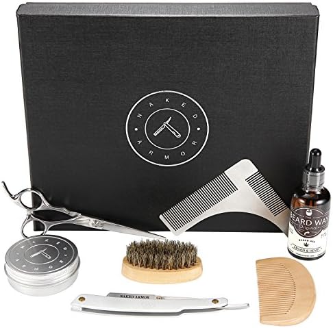 Beard Grooming Kit with Straight Razor- Barber Straight Razor, Barber Kit with Shavette & Hemp Beard Oil, Beard Scissors, Beard Shaping Tool, Natural Beard Balm Kit + Bamboo Beard Combs