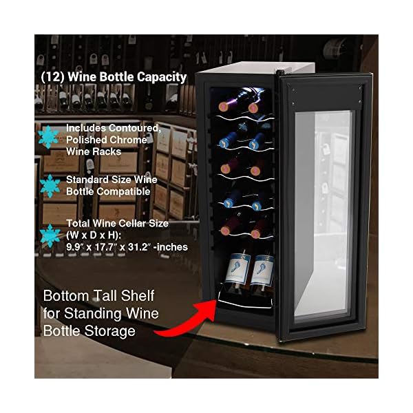 Nutrichef-PKCWC120-Refrigerator-White-Red-Chiller-Countertop-Cooler-Freestanding-Compact-Mini-Wine-Fridge-12-Bottle-Capacity-Digital-Control-Glass-Door