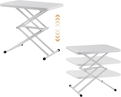 Warmiehomy Adjustable Height Folding Side Table, Portable Laptop Desk - White