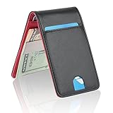 YOOMALL Slim Money Clip Wallets for Men Front Pocket Wallet Card Holder (black & red (upgrades))