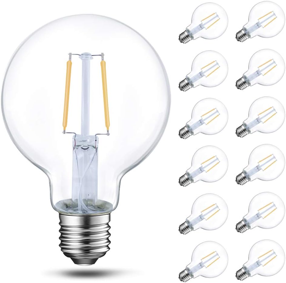 12 Pack LED G25 Dimmable Globe Vanity Light Bulb, 40 Watt Equivalent Clear Edison Filament Bulb, 5000K Daylight, 350 Lumens, E26 Medium Screw Base, UL Listed…