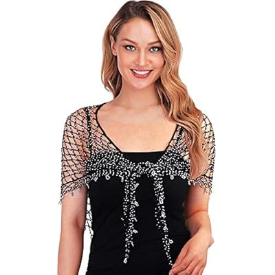 Zakia Women's hollow crochet beaded shawl wedding bezel shrug beach scarf tops blouse Zakia Women's hollow crochet beaded shawl wedding bezel shrug beach scarf tops blouse