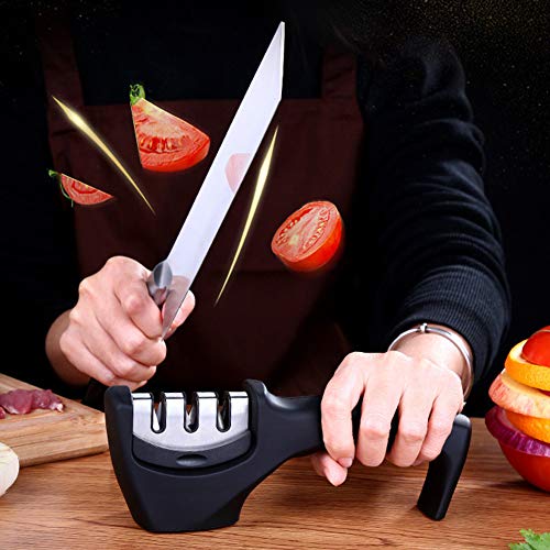 Kitchen Knife Sharpener,Yodosun 3 Stage Professional Knives Sharpening Tool with Non-slip Base for pocket knives,steel knives,fruit knives,outdoor knives and kitchen knife Black