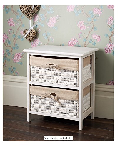 Wicker Basket Style 2 Drawer Unit Bathroom Storage Furniture White