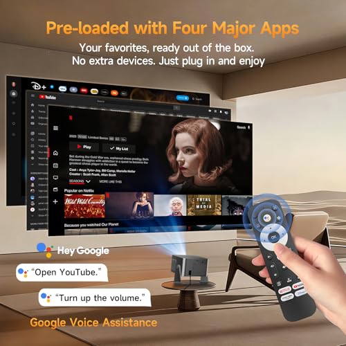 Alwtniet 4K Projector with Google TV, Native Full HD 1080p, Mini Home Theater Projector, Bluetooth, WiFi, Small and Smart, Short Distance, Auto Focus, 6D Keystone Correction, for
