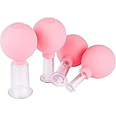JIELUO 4 Pieces Plastics Facial Suction Cupping Set-Silicone Vacuum Suction Massage Cups Anti Cellulite Lymphatic Therapy Sets for Eyes, Face and Body (Pink)