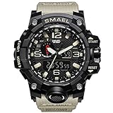 Mens Large Dual Dial Analog Digital Quartz Sport Watch Multifunction Two Timezone 24H Military Time Waterproof Casual Back Ligh 51M Waterproof Resistant Day Date