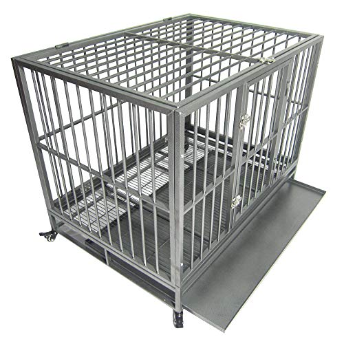Lovinland 42" Heavy Duty Dog Cage Crate Kennel Metal Pet Playpen Portable with Tray Silver