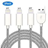 iPhone Charging Cable,Sharllen 3FT Nylon Braided Fast USB Charging&Syncing Cord Lightning Cables Cell-Phone Charger Data Line Wire Compatible iPhone XS/Max/XR/X/8P/8/7/7P/6/iPad White (White 3FT)