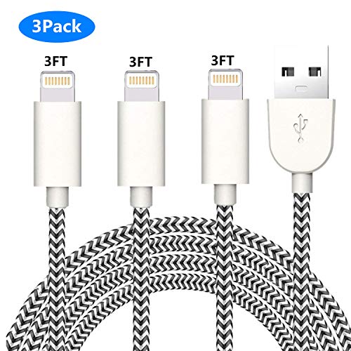 iPhone Charging Cable,Sharllen 3FT Nylon Braided Fast USB Charging&Syncing Cord Lightning Cables Cell-Phone Charger Data Line Wire Compatible iPhone XS/Max/XR/X/8P/8/7/7P/6/iPad White (White 3FT)