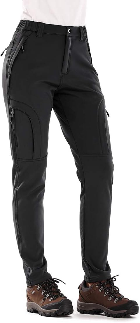 Women's Snow Fleece Soft Shell Insulated Waterproof Pants Warm Outdoor Cargo Hiking Pants: Clothing