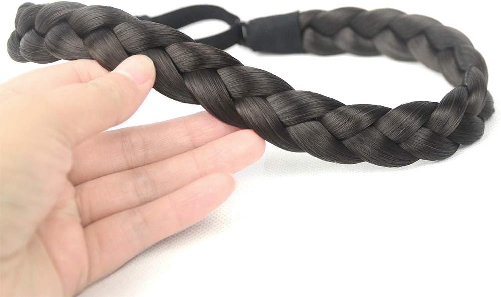 BOBIYA 3 Strands Synthetic Hair Braided Headband Classic Chunky Wide Plaited Braids Elastic Stretch Hairpiece for Women Girl (Dark Brown) - Image 3