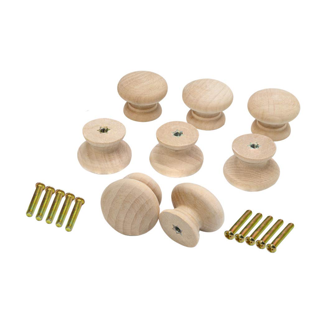 Metany 8PCS Wood Round Knobs 35mm Dia Mushroom Shaped Unfinished Drawer Dresser Cupboard Furniture Knobs Pulls Handles Hardware