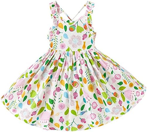 Girls Floral Princess Dress Back Harness Design Dress Vintage Print Dress For Toddler Girls (8/9, white)