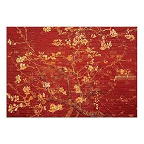 Gold Almond Blossom Painting by Vincent Van Gogh on a Bright Red Brick Wall - Wall Mural, Removable Sticker, Home Decor - 66x96 inches
