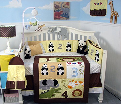 SoHo 1234 Jungle Friends Baby Crib Nursery Bedding Set 13 pcs included Diaper Bag with Changing Pad & Bottle Case