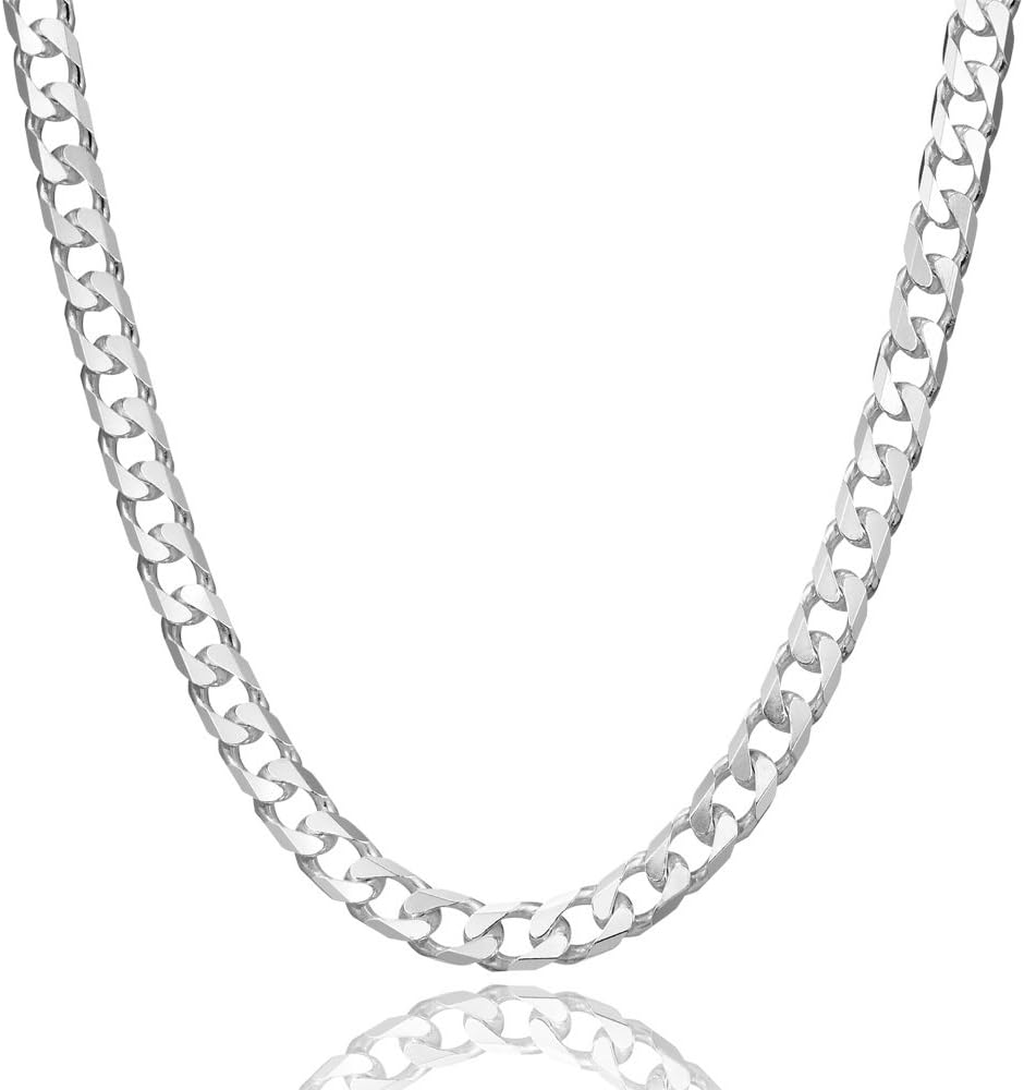 5mm thick solid sterling silver 925 stamped Italian extra flat diamond cut Cuban curb cable link style chain necklace chocker with lobster claw clasp jewellery jewelry - 14 16 18 20 22 24"