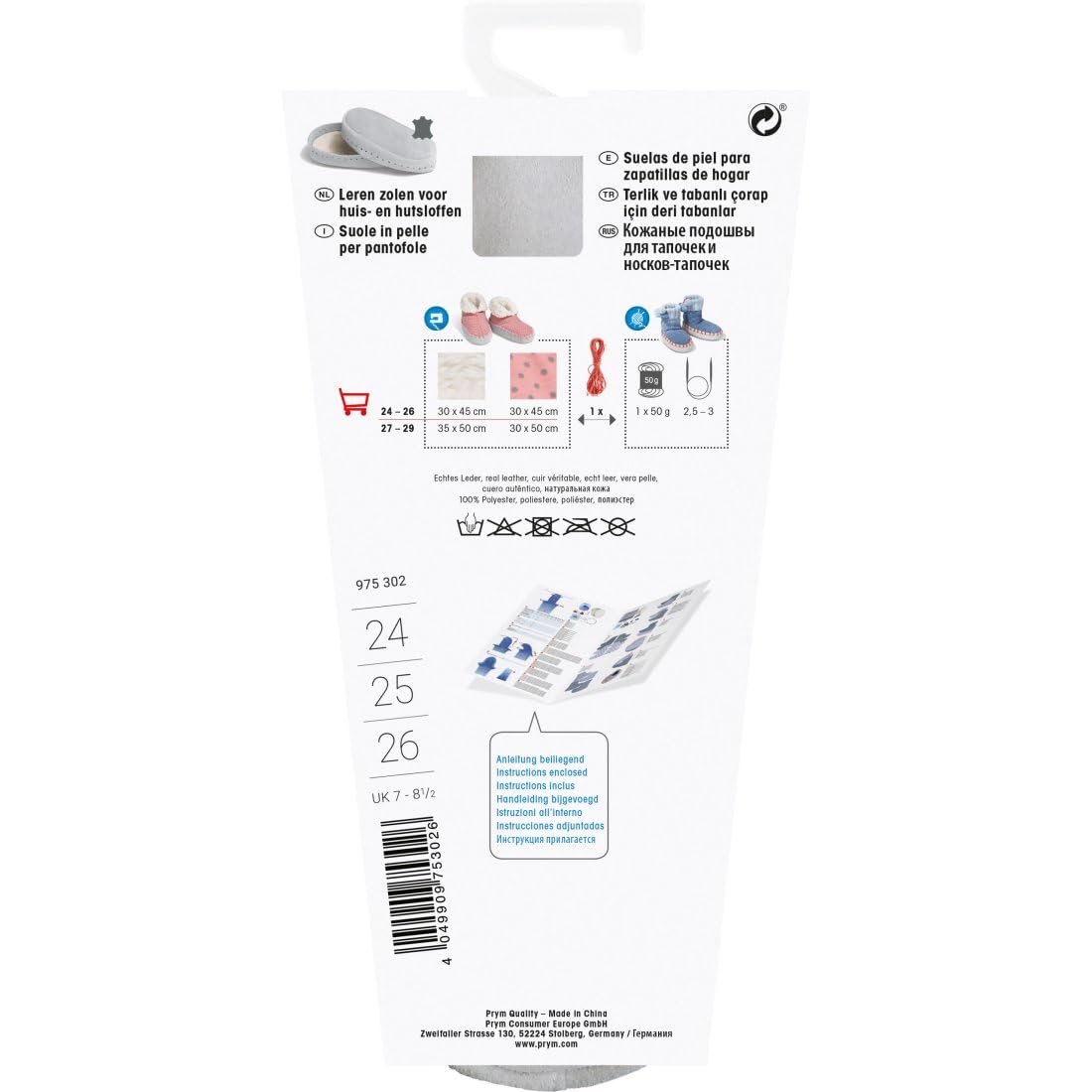 Prym Leather Soles Slipper and Sock, Grey, 23 x 11 x 3 cm