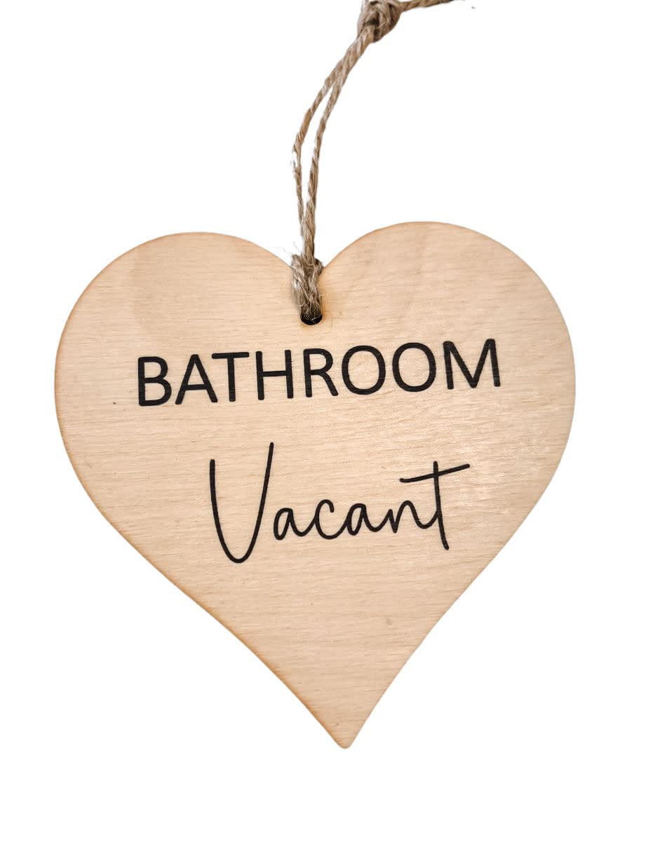 Bathroom Engaged Vacant Double Sided Door Sign - Made From Wood - Heart Shape