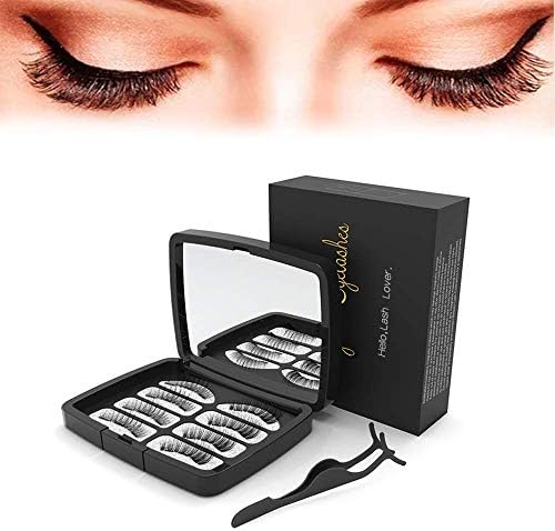 Magnetic False Eyelashes 3 Magnets Full Eyes Dual Magnets,Ultra Thin Reusable Fiber Dual Magnetic Eyelashes with Mirror and Stainless Steel Tweezers 8PCS(2Pairs)