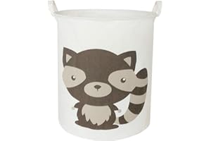 BOOHIT Storage Baskets,Canvas Fabric Laundry Hamper-Collapsible Storage Bin with Handles,Toy Organizer Bin for Kid's Room,Office,Nursery Hamper, Home Decor (raccoon)
