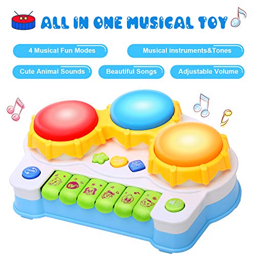 KINGSDRAGON Musical Keyboard Piano Drum Set,Baby Drum Musical Toy with Music and Lights,Infant Early Educational Development Toys for Toddler and Babies - Thumbnail 2