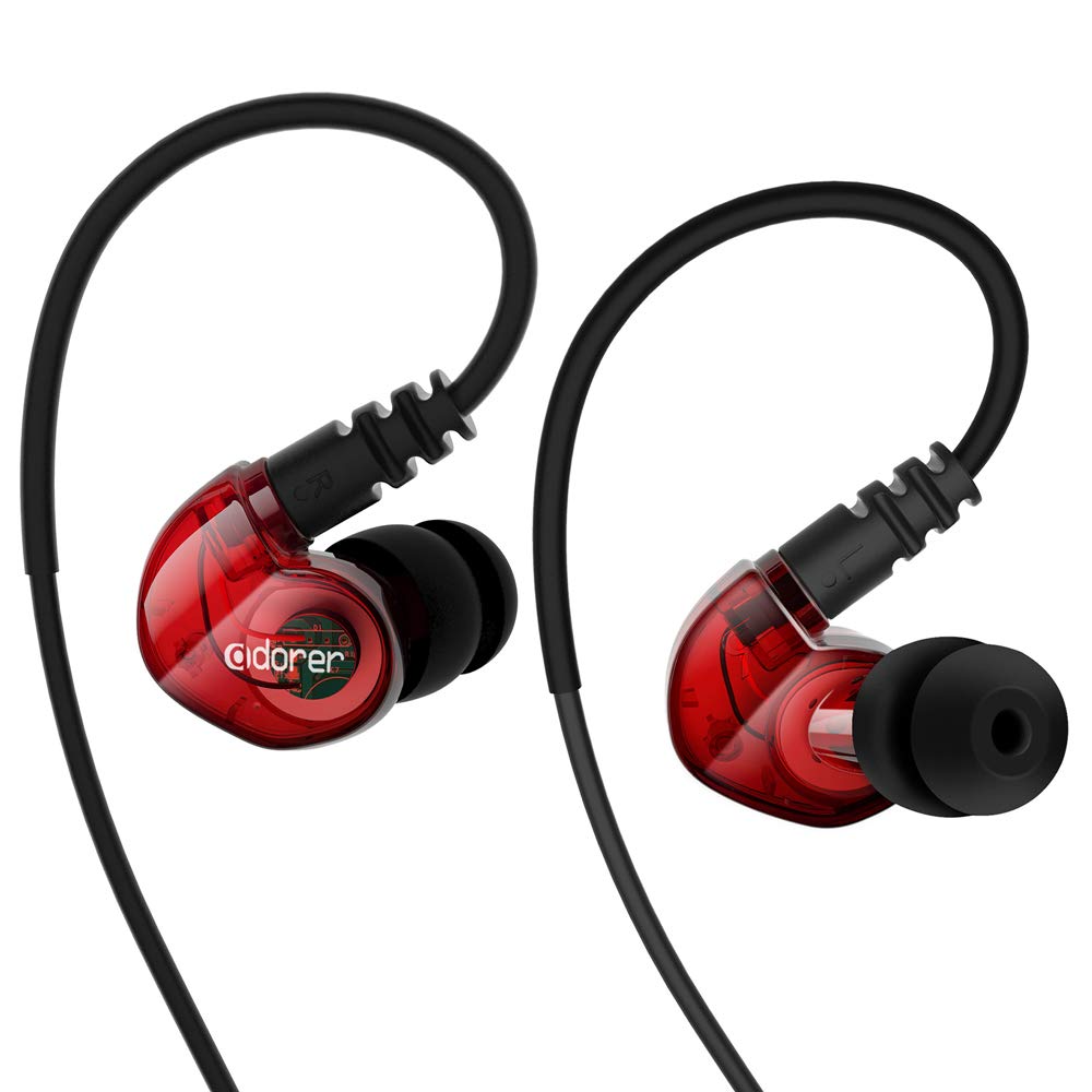 Adorer Sport Kopfhörer RX6 In-Ear Kopfhöre mit Mikrofon IPX4 Wasserschutz Stereo Ohrhörer für iPhone, iPad, Samsung, Android, MP3 - Rot