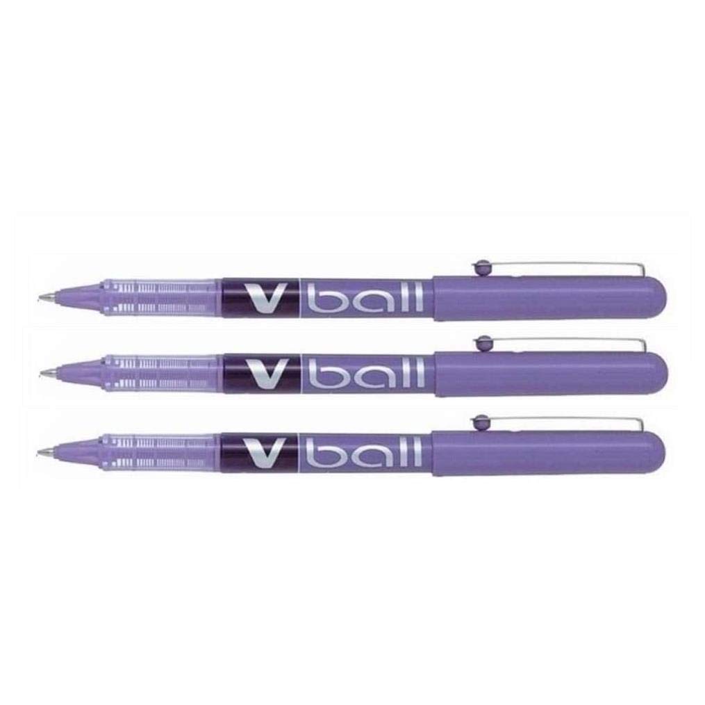 Pilot V Ball VB5 Liquid Ink Rollerball Pens Fine Metal Tip Purple Pack of 3aa