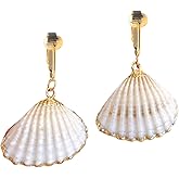 Aloha Earrings Non Pierced Gold Tone Clip On Shell Dangling Earrings