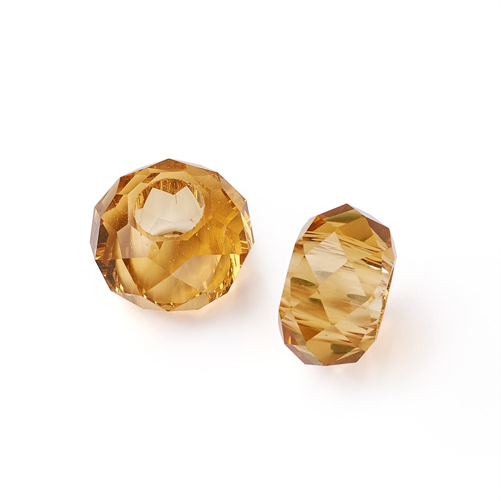 Beadthoven 100pcs Glass European Beads Large Hole Loose Beads No Metal Core Faceted Rondelle Bead fit for 5mm Snake Chain Bracelets Necklace Jewelry Making 14x8mm