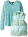 Derek Heart Girls' Big 2 Piece Set Puffy Vest with Sequin Trim and Long Sleeve Stripe T-Shirt