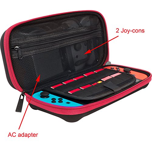 ButterFox-Nintendo-Switch-Deluxe-Travel-Case-with-Storage-Room-for-Official-AC-Adapter-and-9-Game-Card-Slots-RedBlack