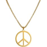 UNIFT Peace Necklace for Men Women Stainless Steel Hippie Style Peace Sign Necklace 1960s 1970s Peace Symbol Jewelry Hippie Party Accessories