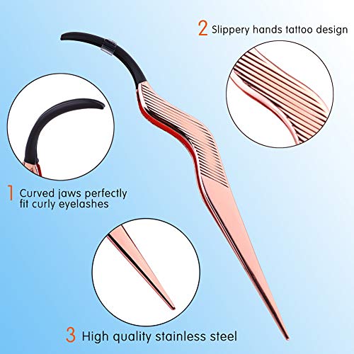 FAMILIFE False Eyelashes Applicator Tool Portable Eyelash Extension Tweezers Stainless Steel Remover Clip Nipper Rose Gold