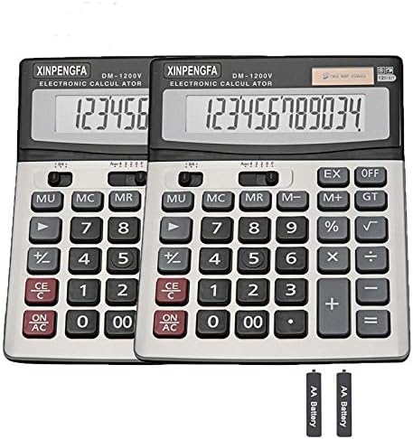 XINPENGFA Office Calculator,12-Digit Battery Dual Powered Handheld Electronic Business Mini Solar Basic Calculator, Desk Calculators with Large LCD Display（Pack of 2）
