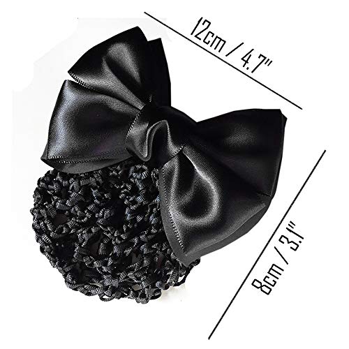 image for EOPER 3 Pieces Solid Color Satin Bow Barrette Bowknot Snood Net Hair C