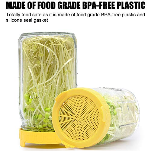 image for Qinline Sprouting Lids For Wide Mouth Mason Jars, BPA Free Plastic Bee