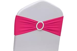 JFDYDM 50 Pack Hot Pink Chair Sashes, Spandex Chair Bands Bows for Wedding Party Birthday Baby Shower Decor, Hot Pink Sashes for Chairs Banquet Events Decoration