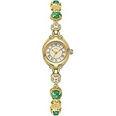 MASTOP Green Gemstone Watch Luxury Vintage for Women Round Fashion Roman Numerals Ladies Small Dial Dress Quartz Wrist Watch Waterproof Watch Bangle with Stainless Steel Band