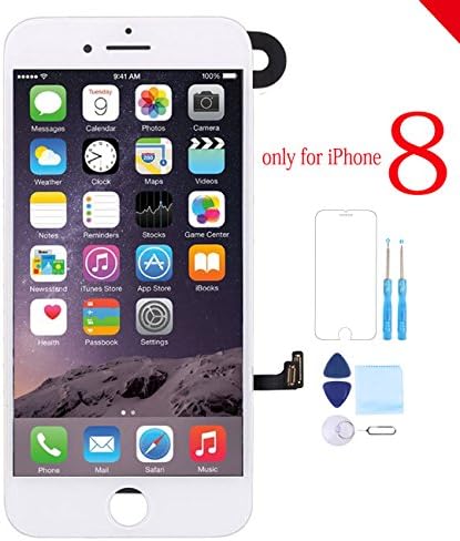 for iPhone 8 Screen Replacement Full Assembly LCD Touch Screen Digitizer Display with Front Camera Facing Proximity Sensor, Ear Speaker, Repair Tools and Screen Protector White